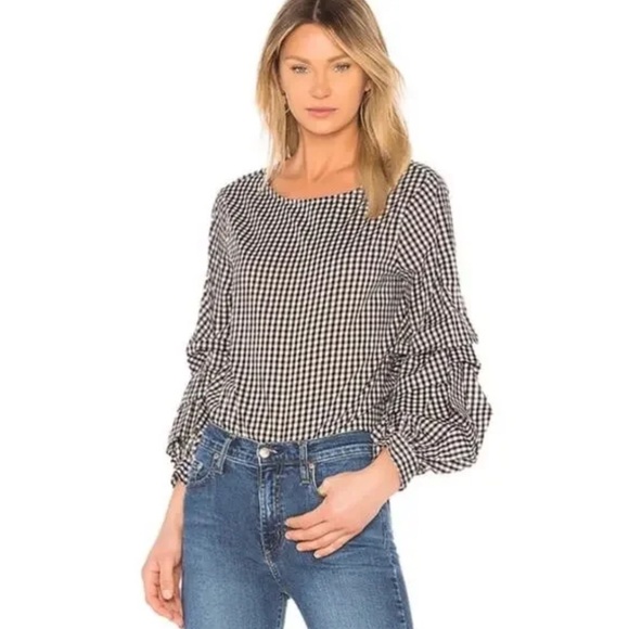 Sanctuary Tops - Sanctuary Delphine Artistic Sleeve Top Women's Size Medium Revolve Check